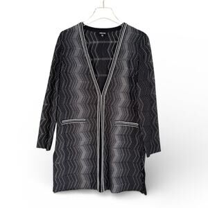 MISOOK Open Front Knit Cardigan Jacket Size Small Black White Chevron Weave